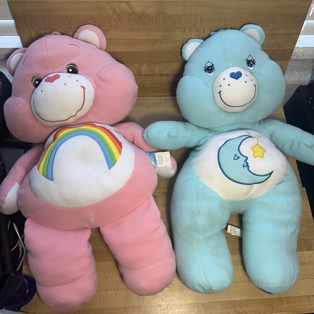 2 Care Bears Plush Large Rainbow Pink 25" Tall Vintage 2004 Jumbo & 2002 Blue - Picture 2 of 7